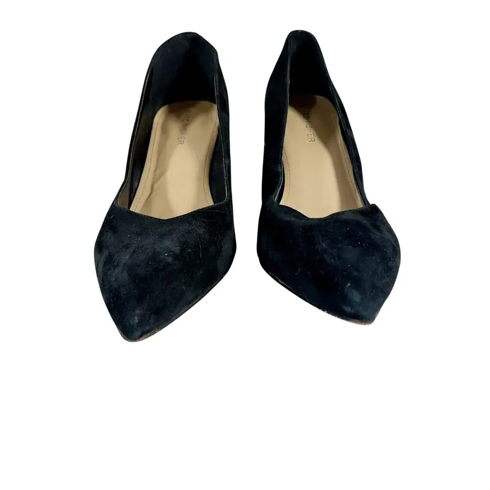 MARC FISHER! BLACK GENUINE SUEDE LEATHER CHUNKY HEEL POINTY TOE PUMPS, HEELS! 9M